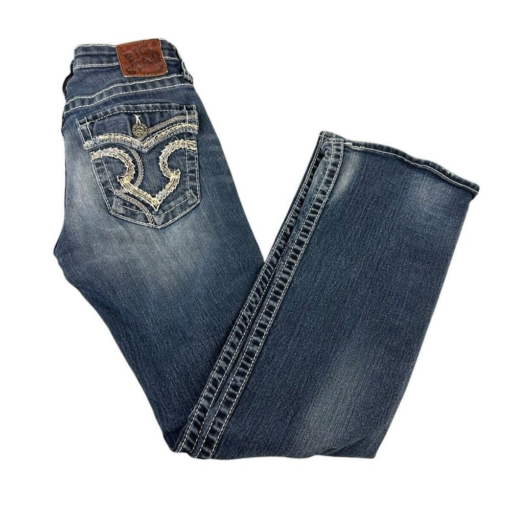 Big Star Jeans Womens 29R 29X31 Casey K Low Rise Bootcut Dark Wash Embroidered